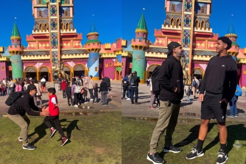 Raí Saia Rodada curte férias em família no Beto Carrero World e surpreende os filhos durante pausa na agenda